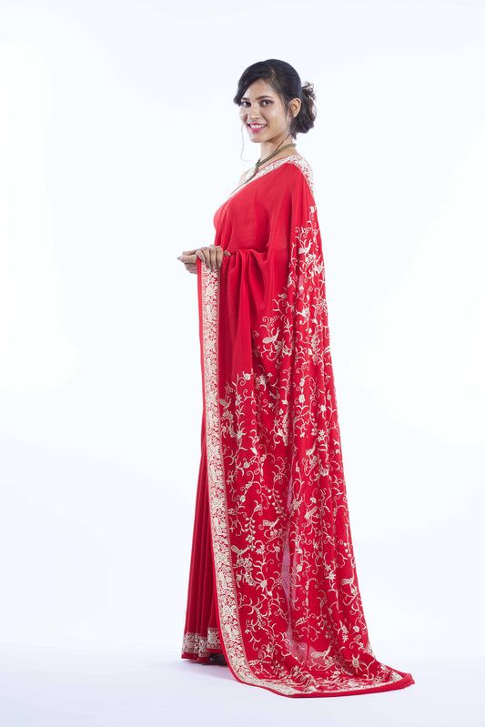 Red Crepe Peacock, Peony & Rose (G106)