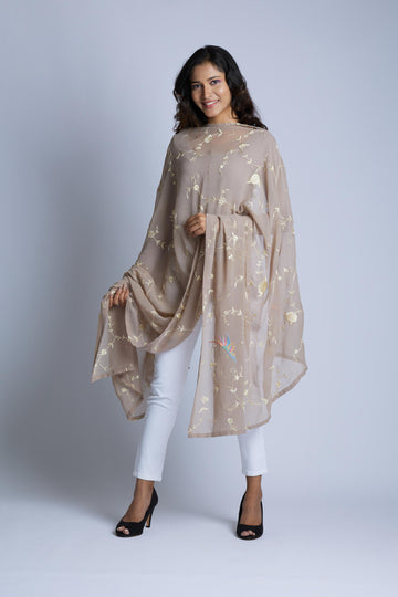 Beige Dupatta with Bird of Paradise