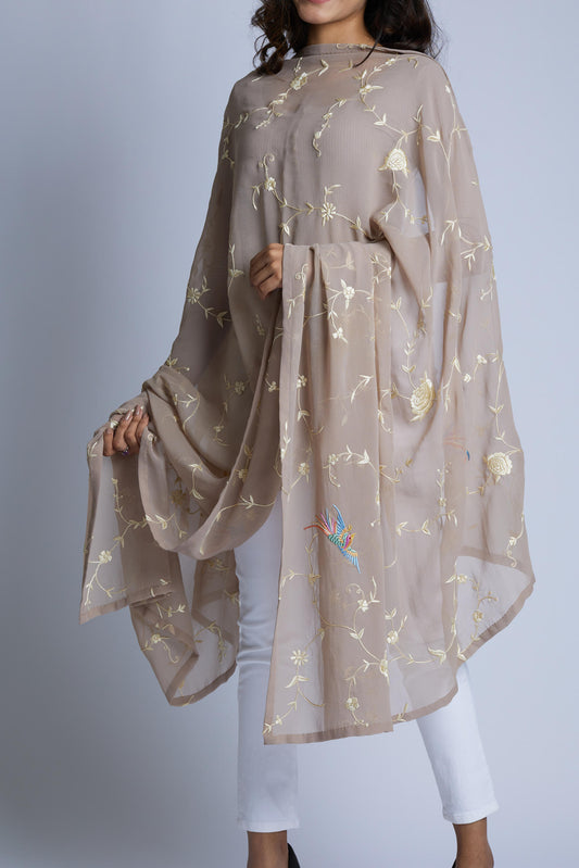 Beige Dupatta with Bird of Paradise