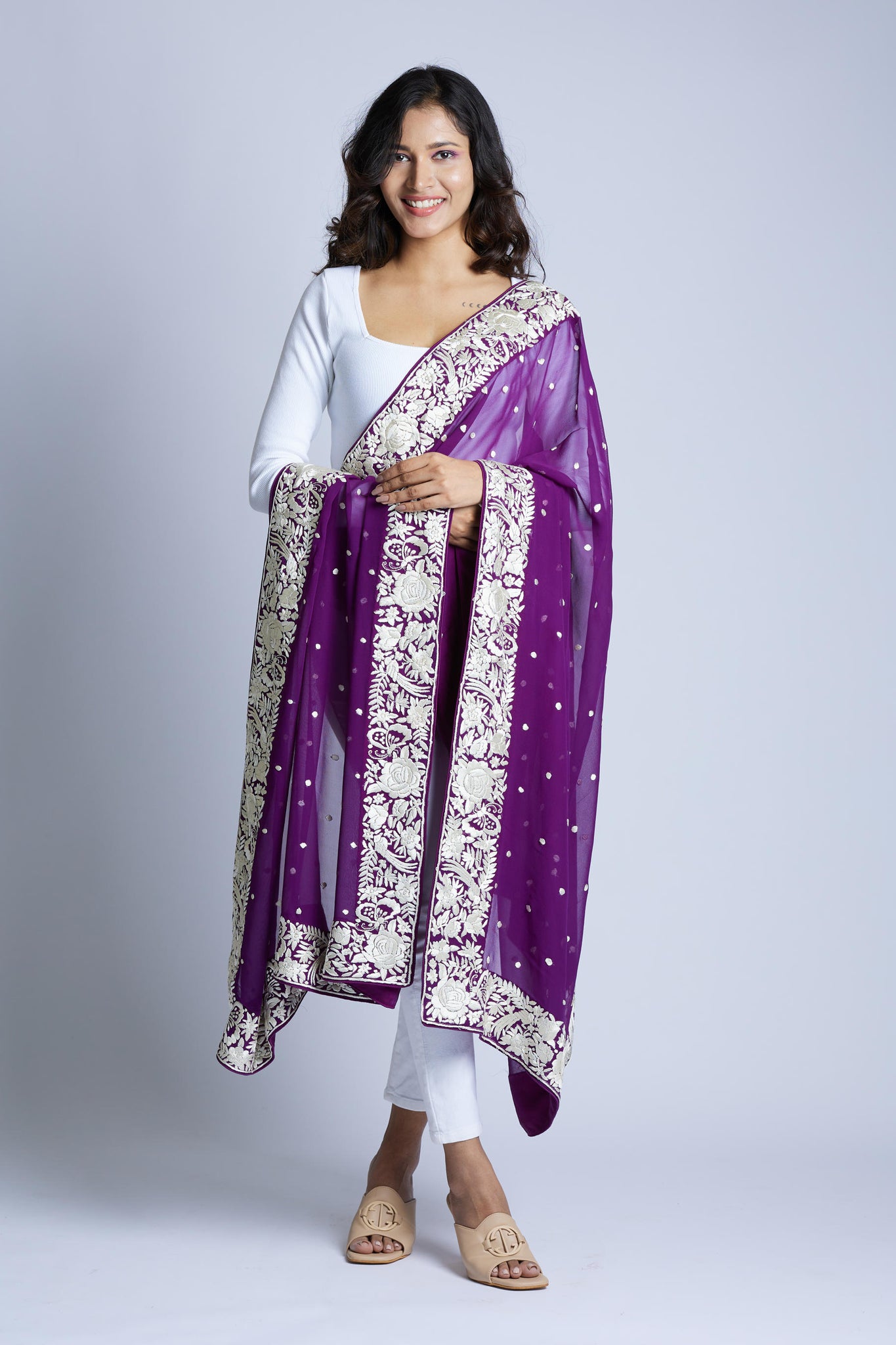 Purple Border and Polka Dot Dupatta