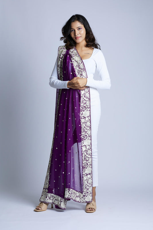 Purple Border and Polka Dot Dupatta