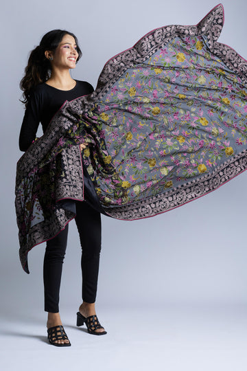 Black Floral Shadow Work All Over Dupatta