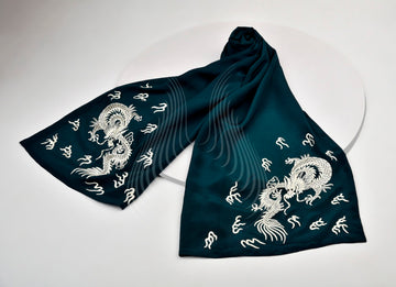 Gara Chinese Dragon Embroidery on Dark Green (ST12)