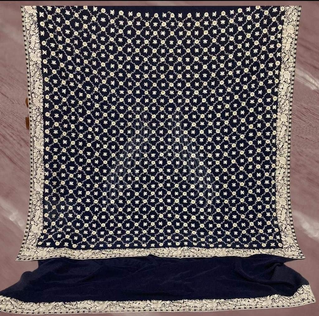 Dark Blue Crepe Butterfly & Flower Trellis (G100)