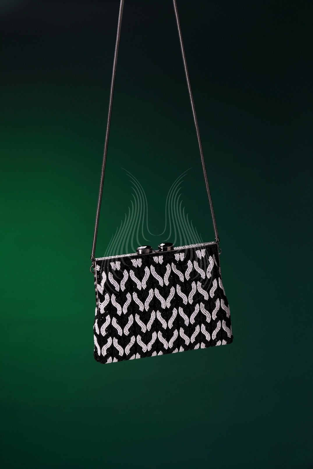 Black & White Chevron Glitterati with Stone frame (B26)