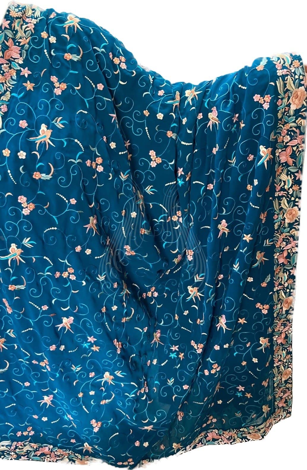 Teal Art Georgette Pair of Birds (G117)