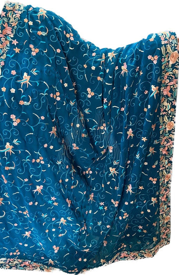 Teal Art Georgette Pair of Birds (G117)